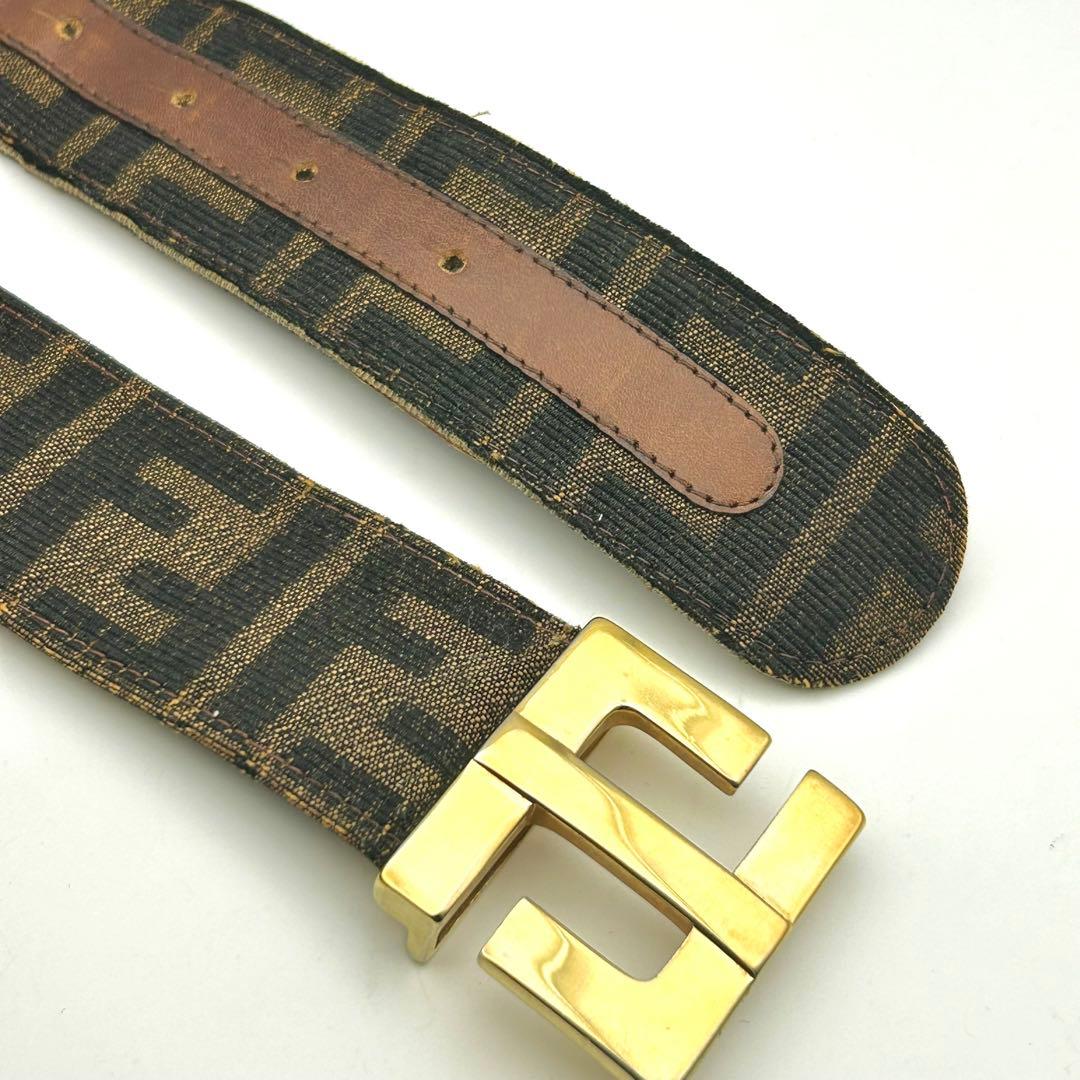 【美品】FENDI ズッカ柄 FFロゴ バックル ベルト ブラウン キャンバス