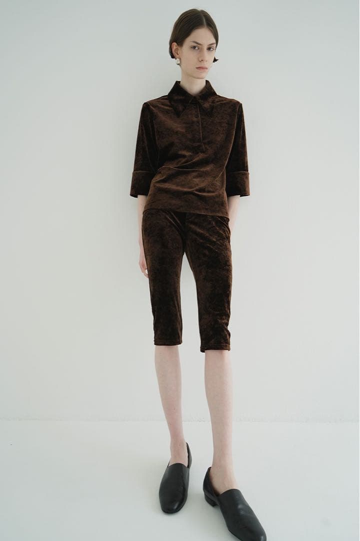 新品タグ付 店舗購入CLANE CRUSHED VELOUR POLO TOPS