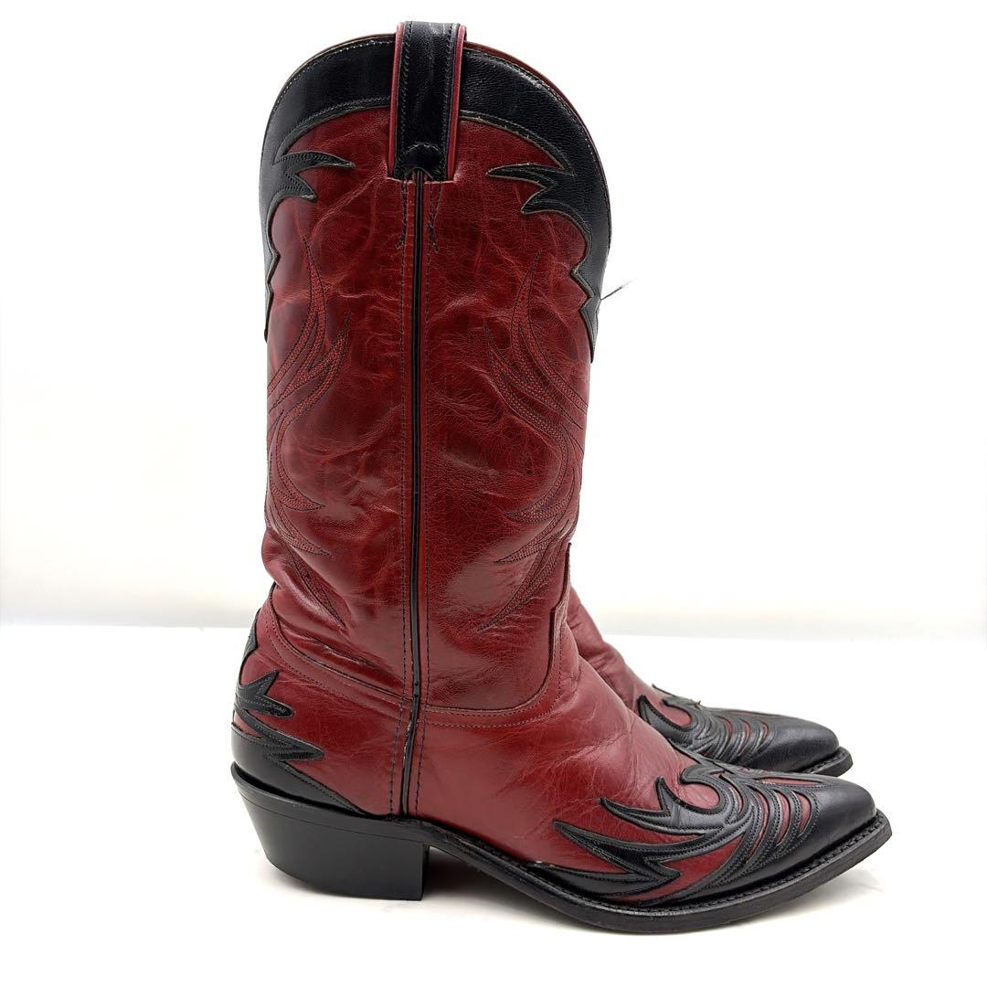 希少 USA製 コードウエスト ウエスタンブーツ 8.5 黒 赤 本革 26.5