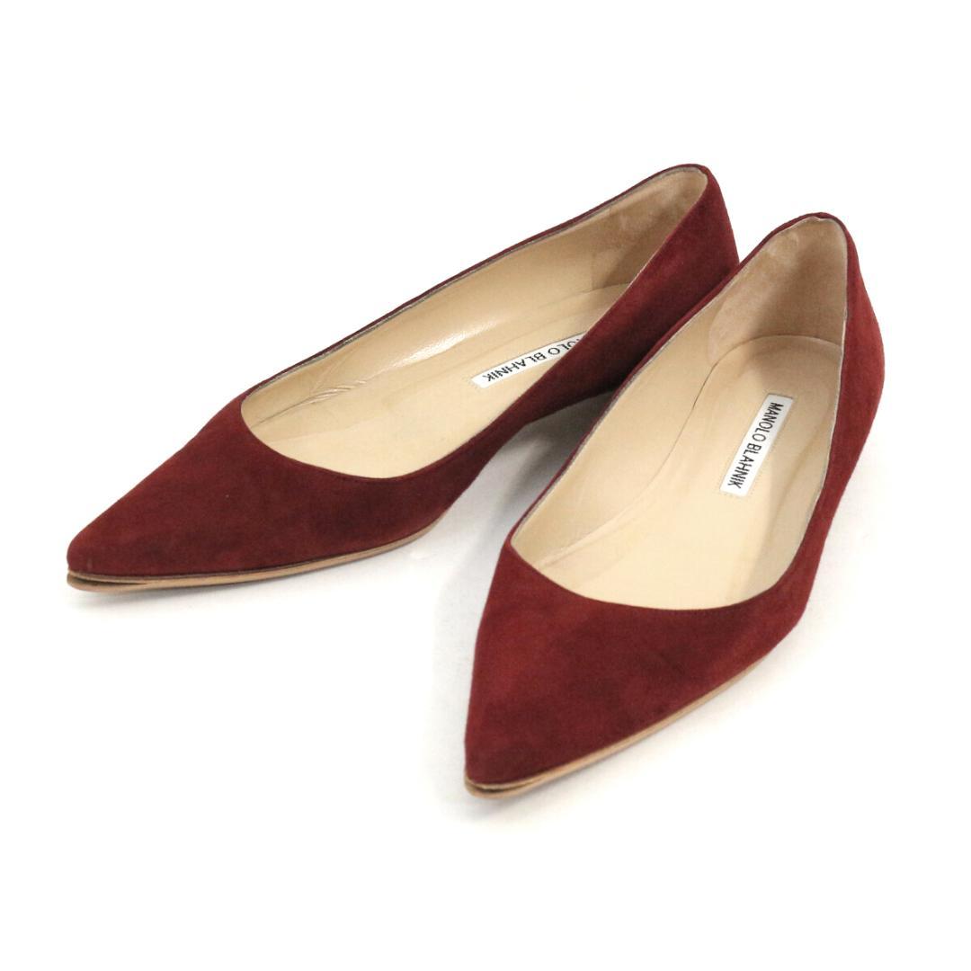 マノロブラニク BBFLAT スウェードレザーポインテッドトゥフラットシューズ