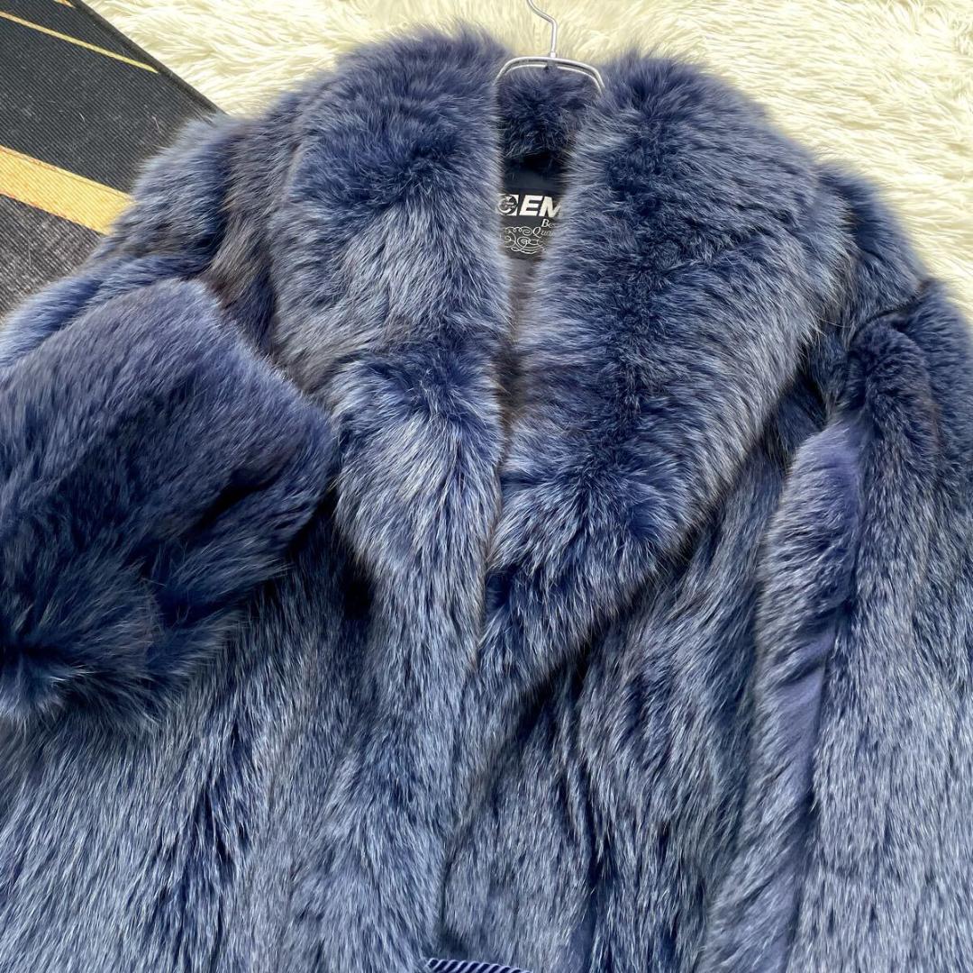 肉厚◎/総丈83 希少カラー ブルー フォックス ファーコート 毛皮 L エンバ