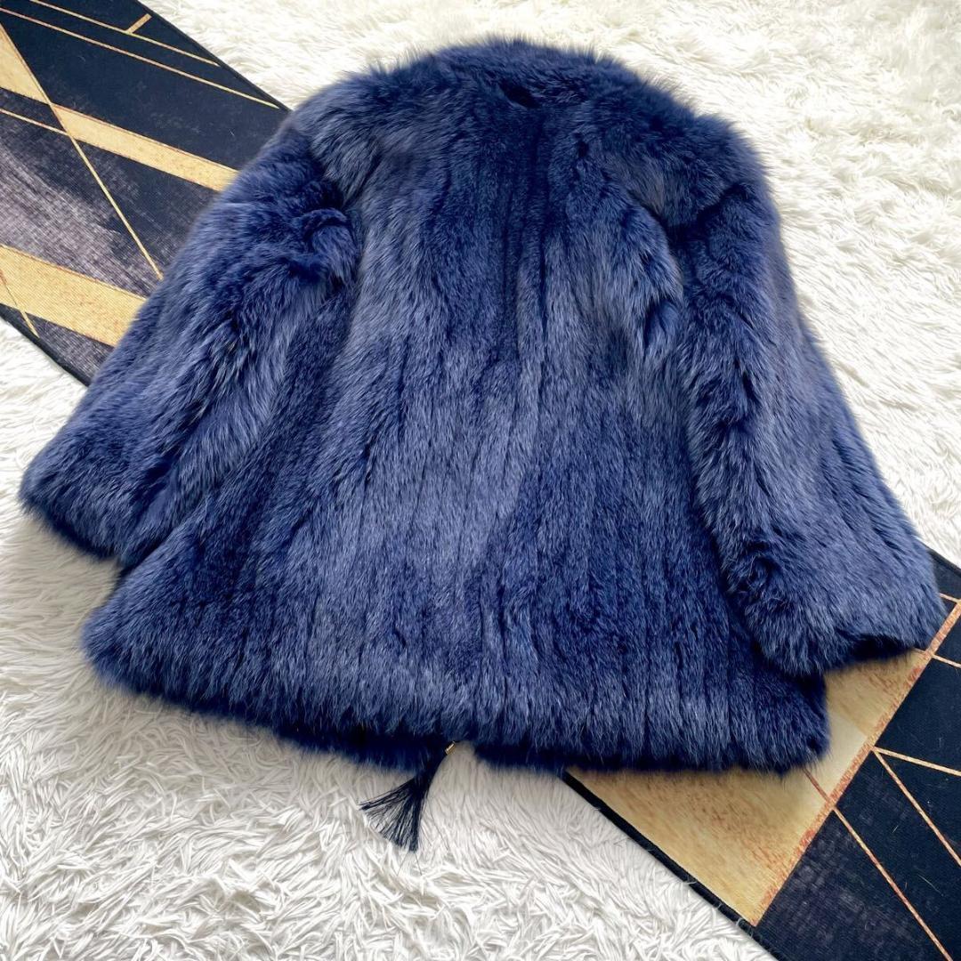 肉厚◎/総丈83 希少カラー ブルー フォックス ファーコート 毛皮 L エンバ