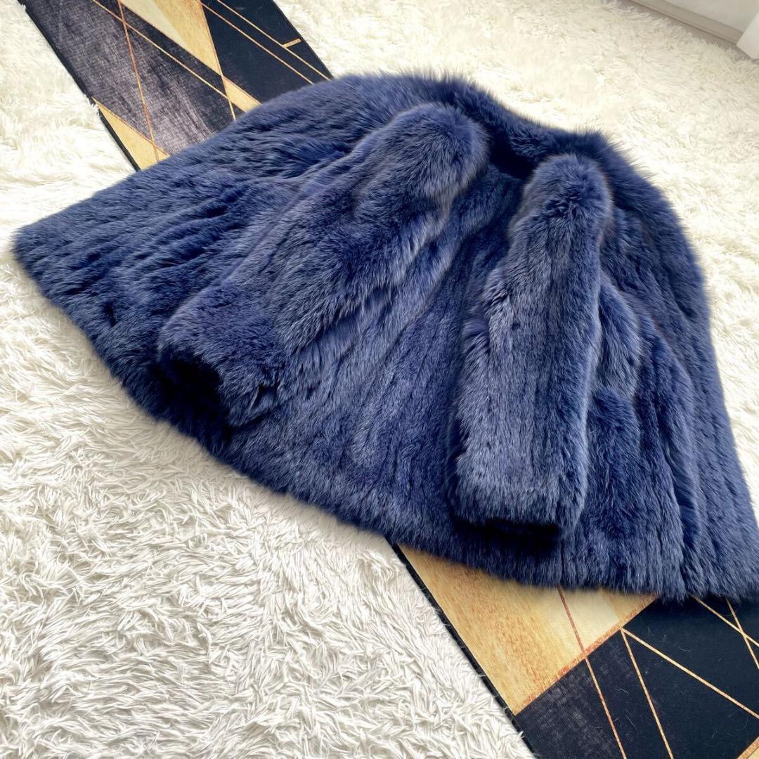 肉厚◎/総丈83 希少カラー ブルー フォックス ファーコート 毛皮 L エンバ