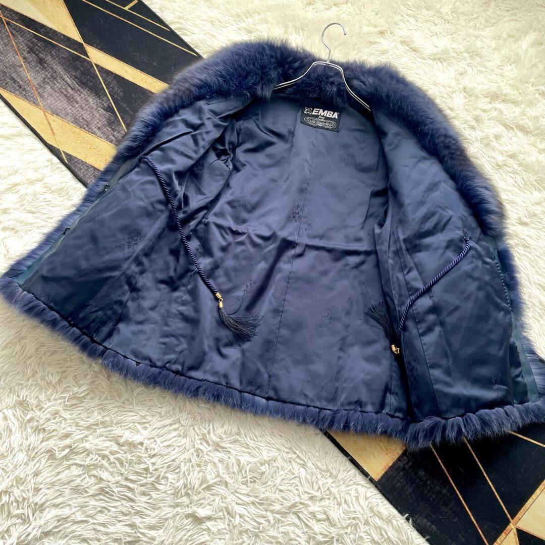 肉厚◎/総丈83 希少カラー ブルー フォックス ファーコート 毛皮 L エンバ