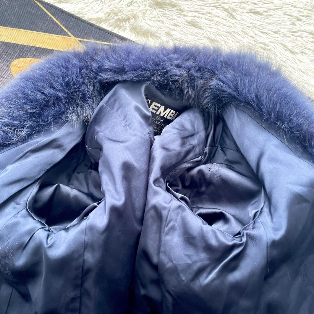 肉厚◎/総丈83 希少カラー ブルー フォックス ファーコート 毛皮 L エンバ