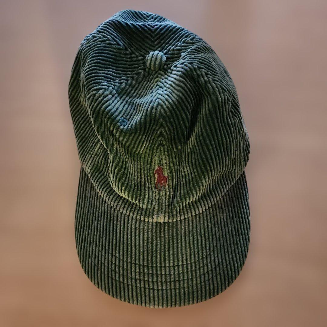 ​90s ポロラルフローレン コーデュロイ キャップ グリーン 刺繍ロゴ