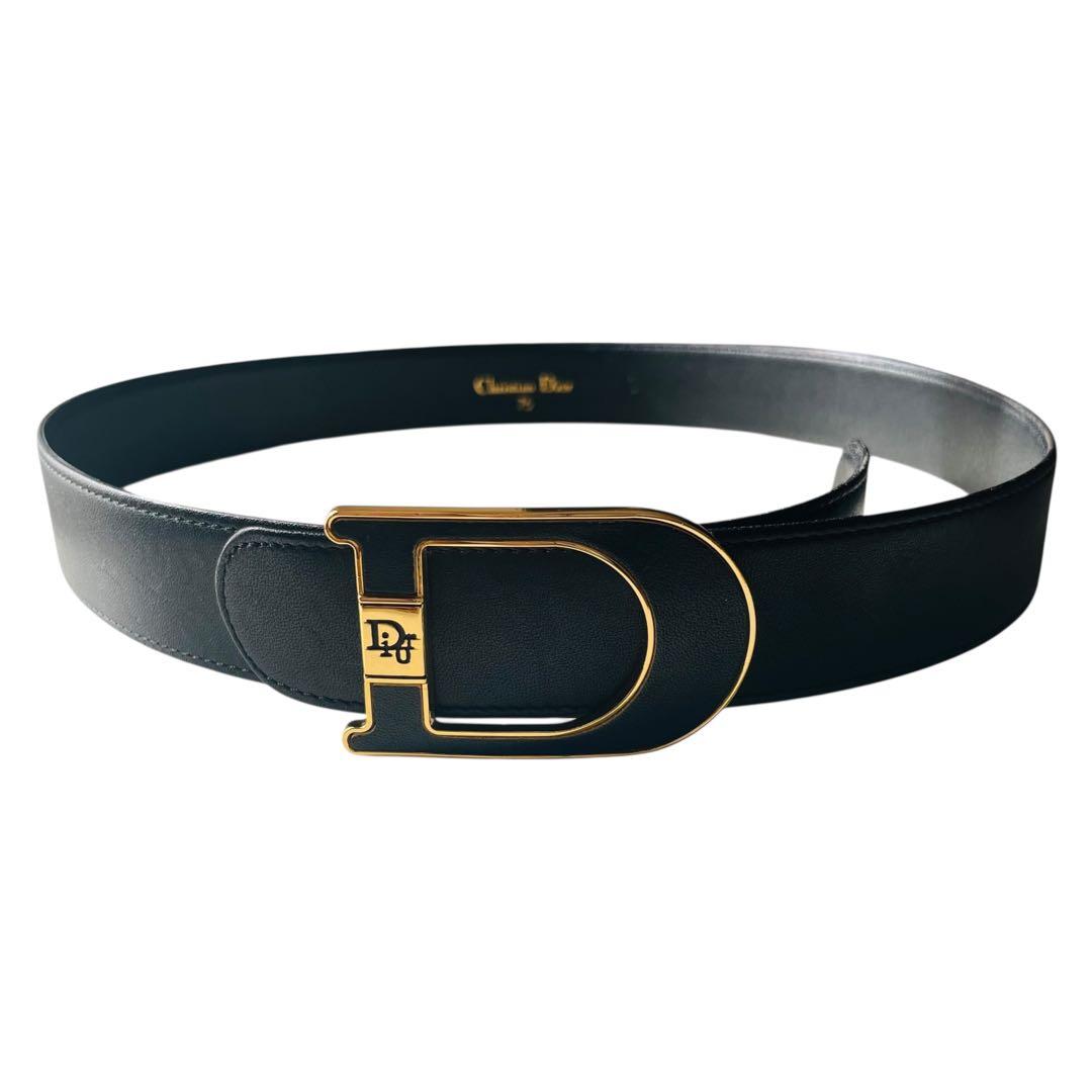 良品 クリスチャンディオール Dバックル ベルト ブラック 75