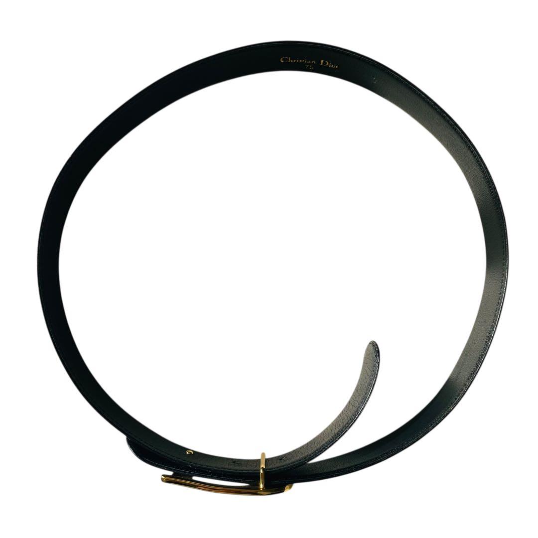 良品 クリスチャンディオール Dバックル ベルト ブラック 75