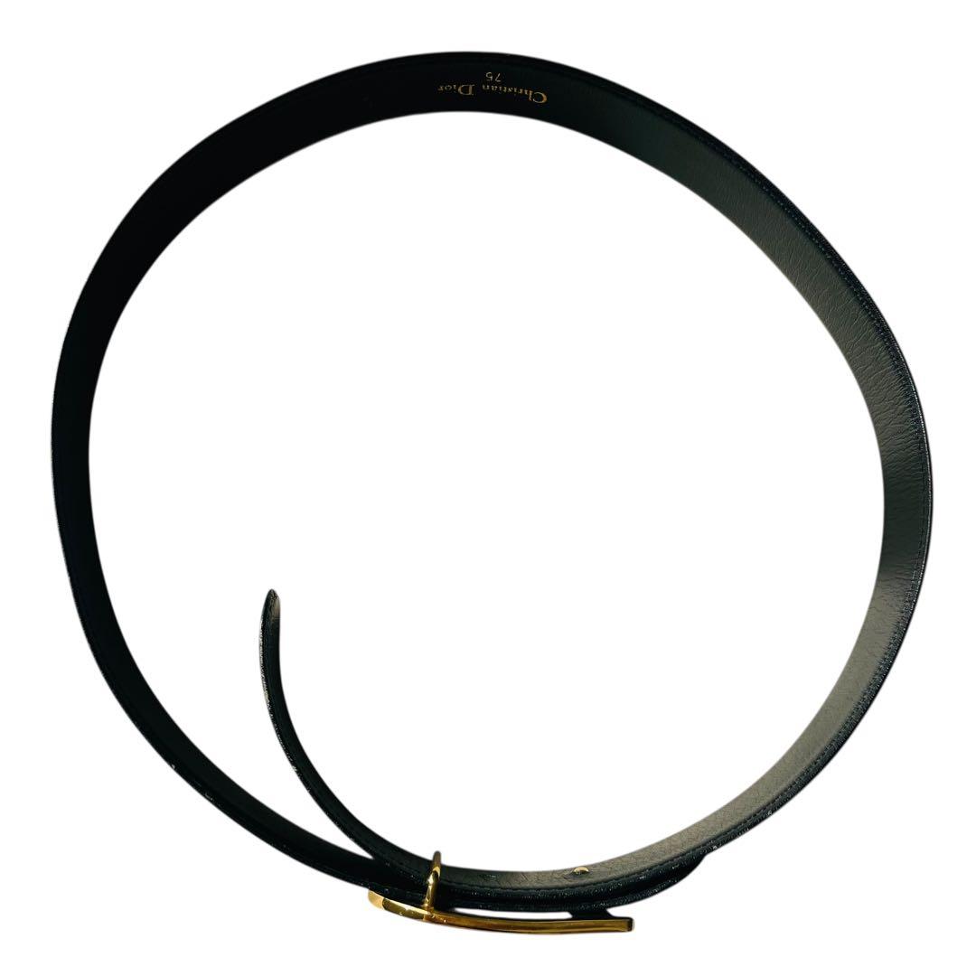 良品 クリスチャンディオール Dバックル ベルト ブラック 75