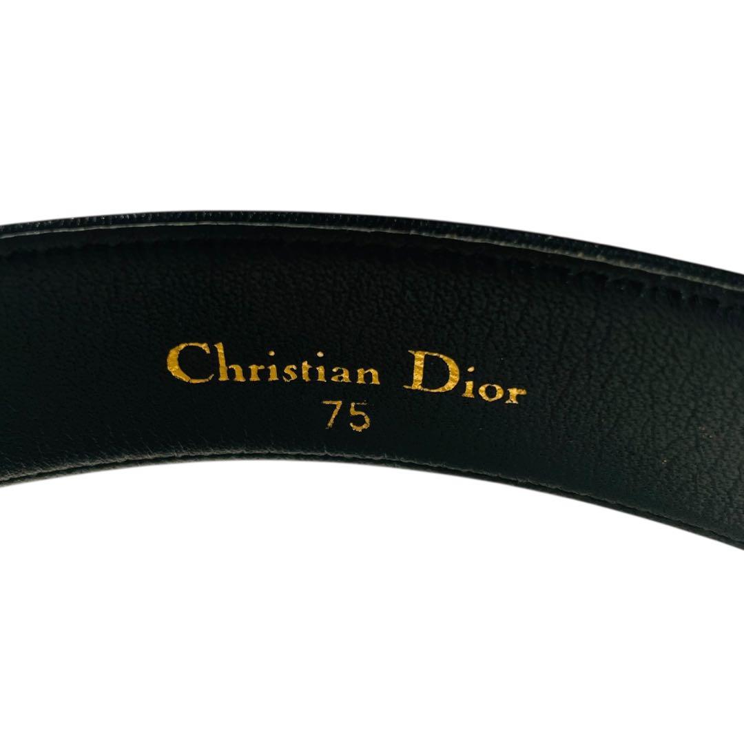良品 クリスチャンディオール Dバックル ベルト ブラック 75