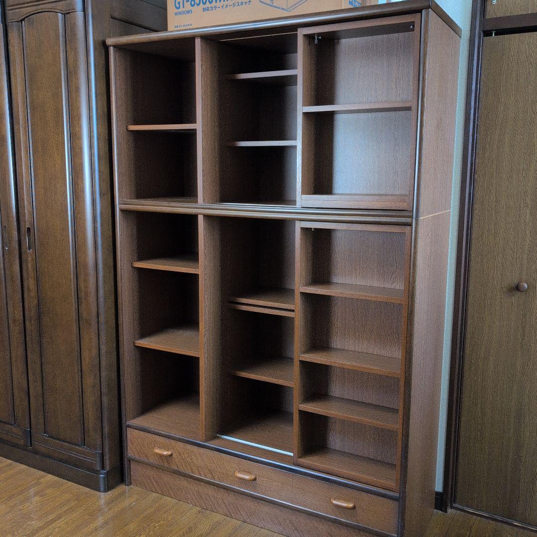 ブラウンスライド式本棚 引き出し付き 収納力抜群　大容量