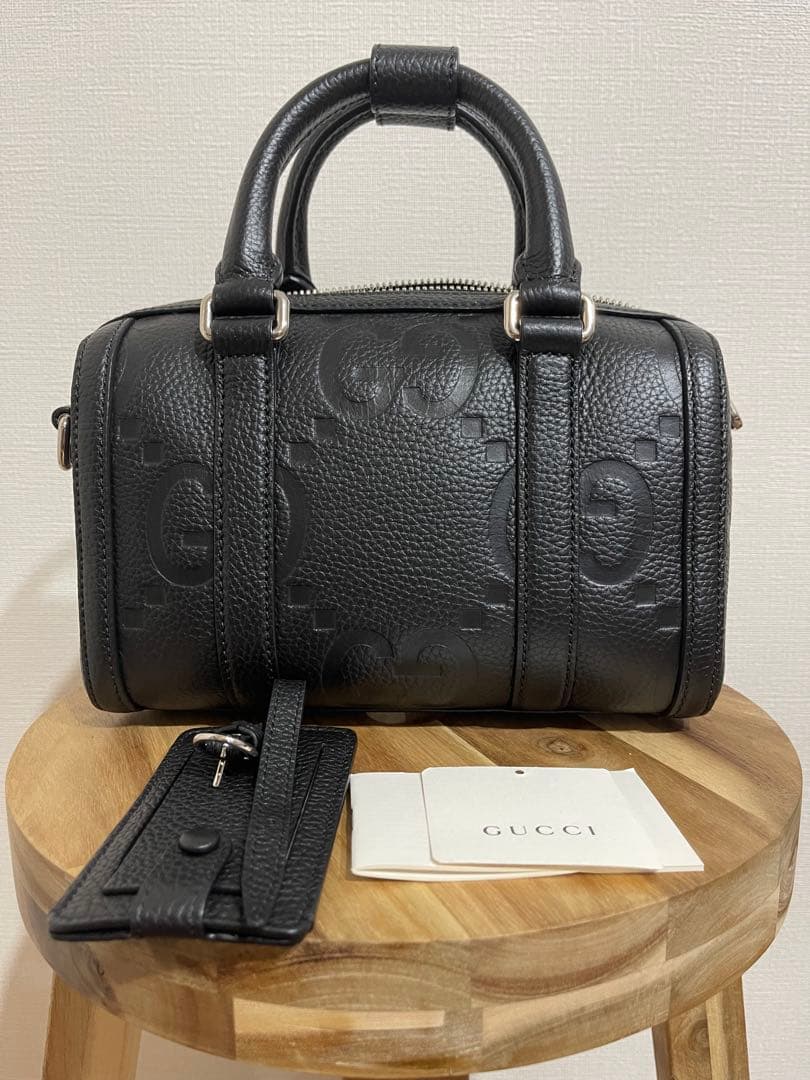 【本日限りセール】GUCCI ブラックレザージャンボGGミニダッフルバッグ