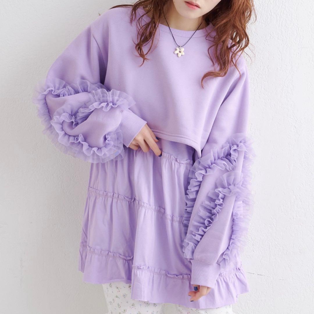 チュールスリーブスウェットワンピース