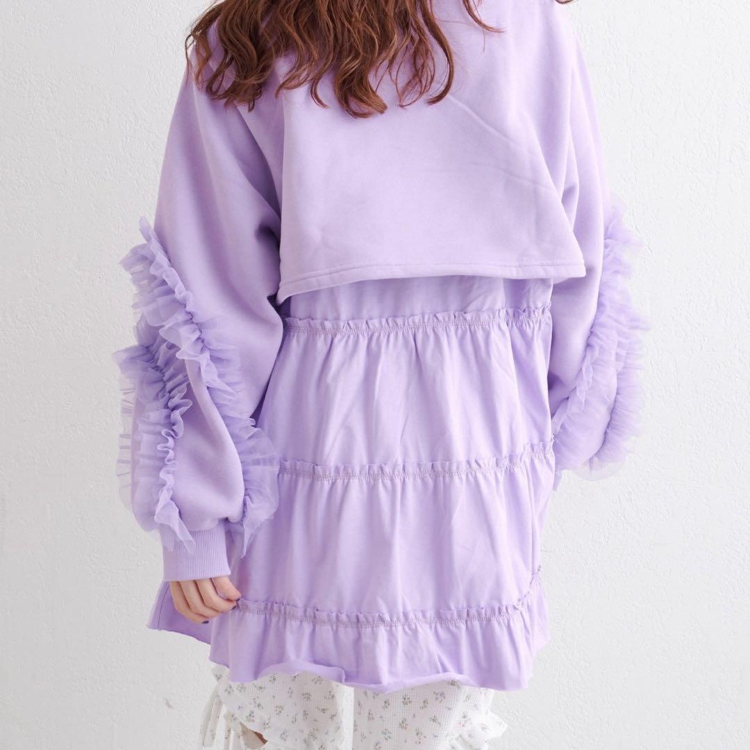 チュールスリーブスウェットワンピース