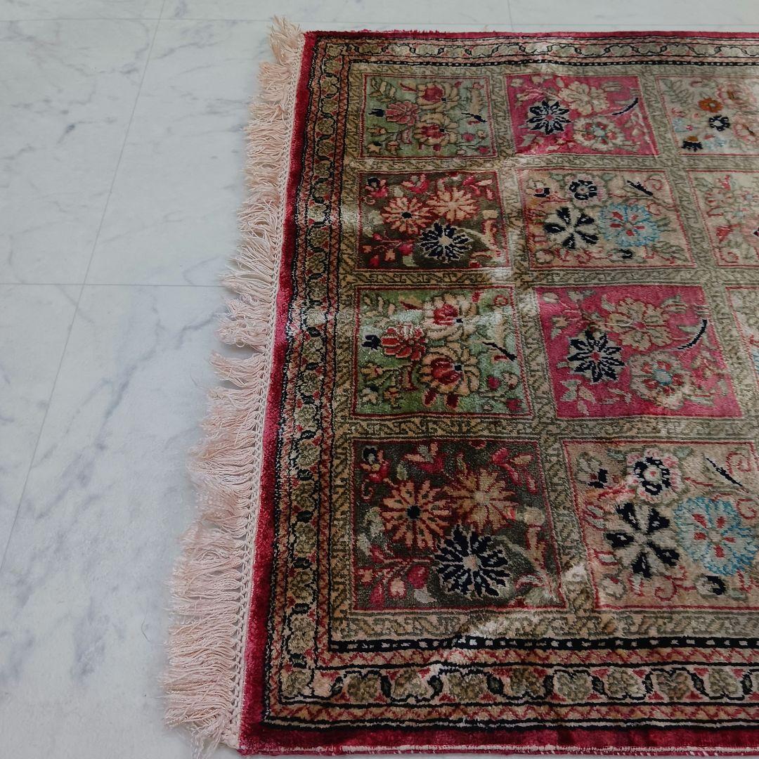 Y2512 ペルシャ絨毯 クム産 シルク 手織72万ノット 78×56㎝