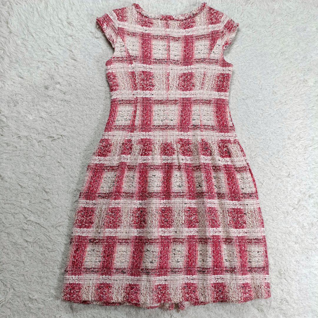 ルネ　マリアケント社製　ブローチ付 ツイードワンピース　ジルコニア パール 36