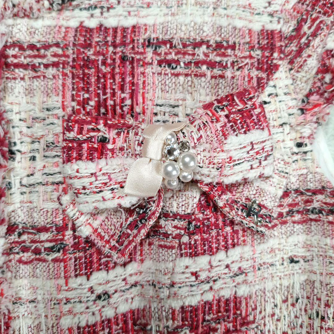 ルネ　マリアケント社製　ブローチ付 ツイードワンピース　ジルコニア パール 36