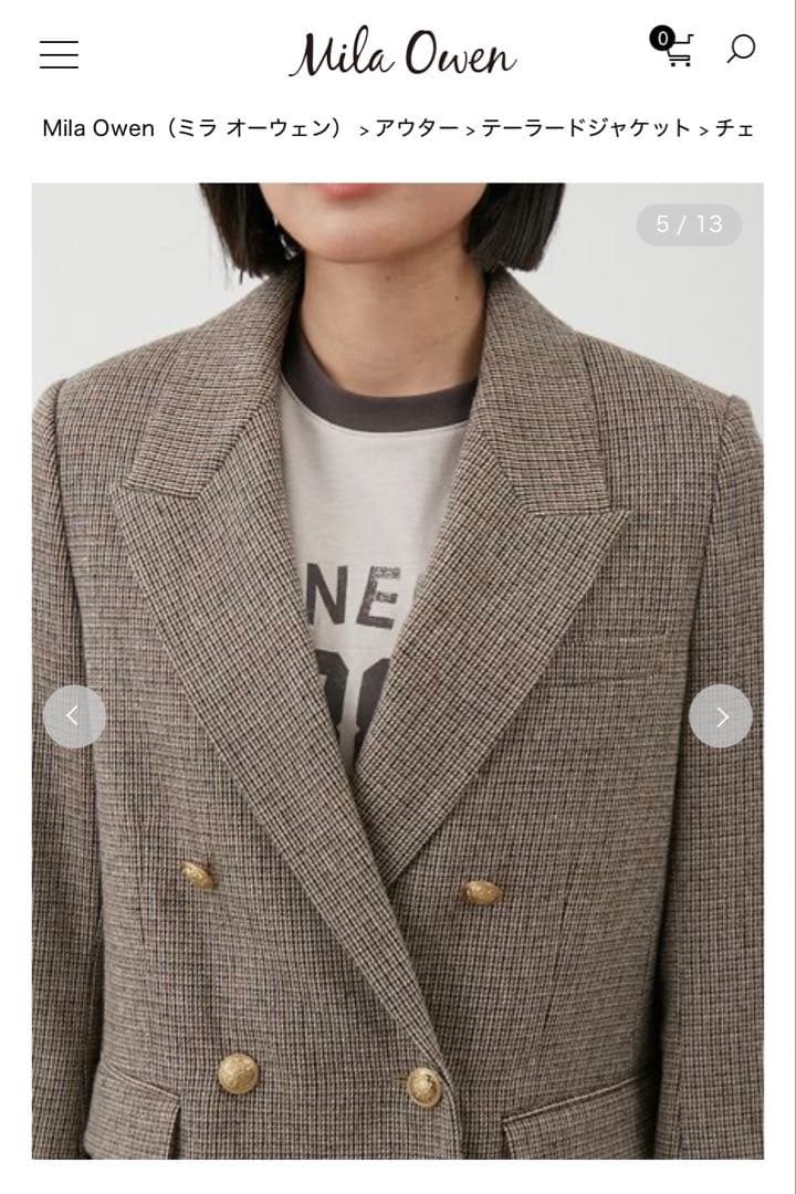 新品　今季　ミラ オーウェン　チェック金釦ダブルブレストブレザー