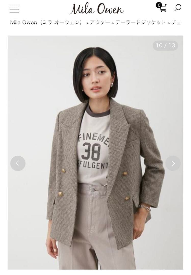 新品　今季　ミラ オーウェン　チェック金釦ダブルブレストブレザー