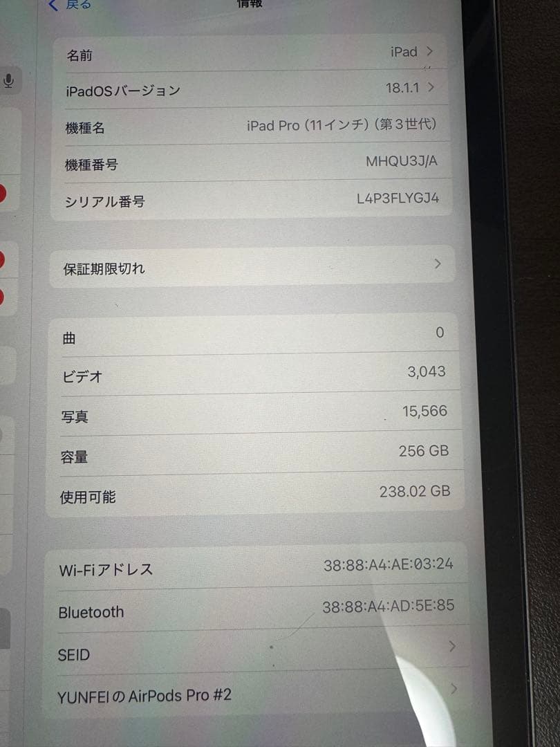 iPad Pro (11インチ) 第3世代 256GB Apple Pencil