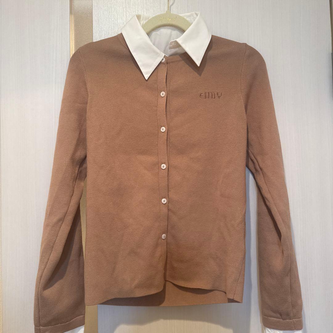 eimy istoire EIMYロゴバイカラーニットカーディガン ベージュ