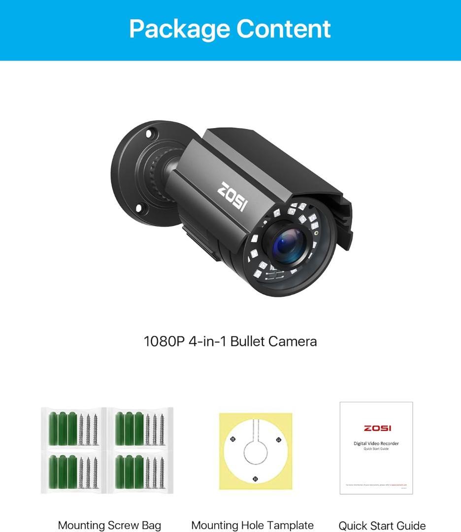 防犯カメラ 230万画素 24個赤外線 3.6MM広いレンズ IP67防水