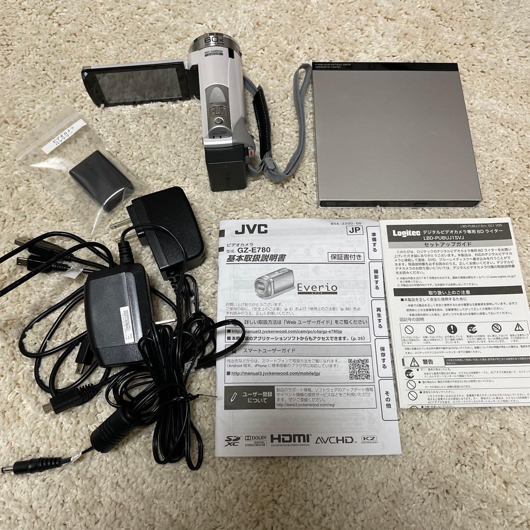 JVC GZ-E780ビデオカメラ ホワイトとBDライターセット