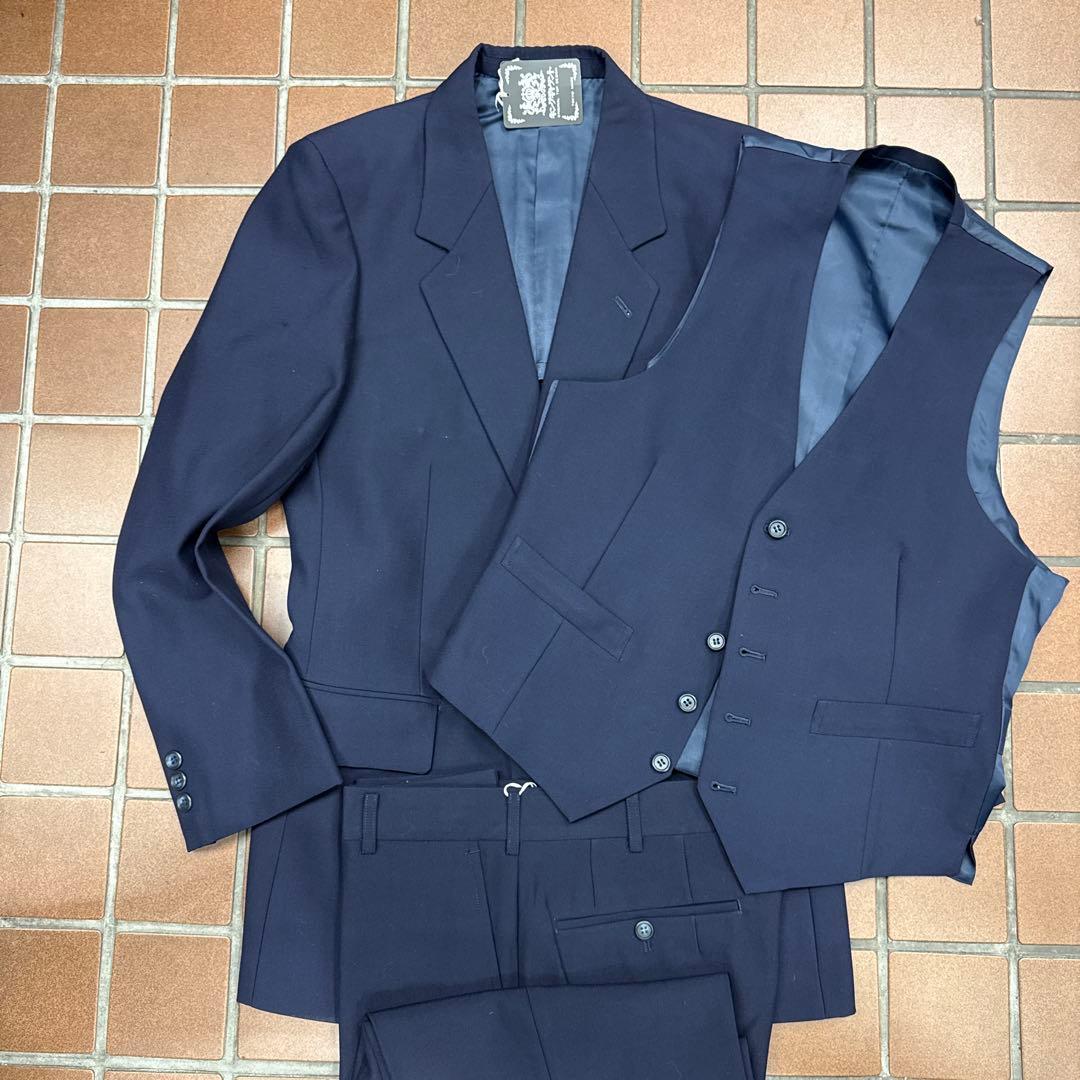 新品 Y6 L スリーピーススーツ シングルスーツ ネイビー系 ウール100%