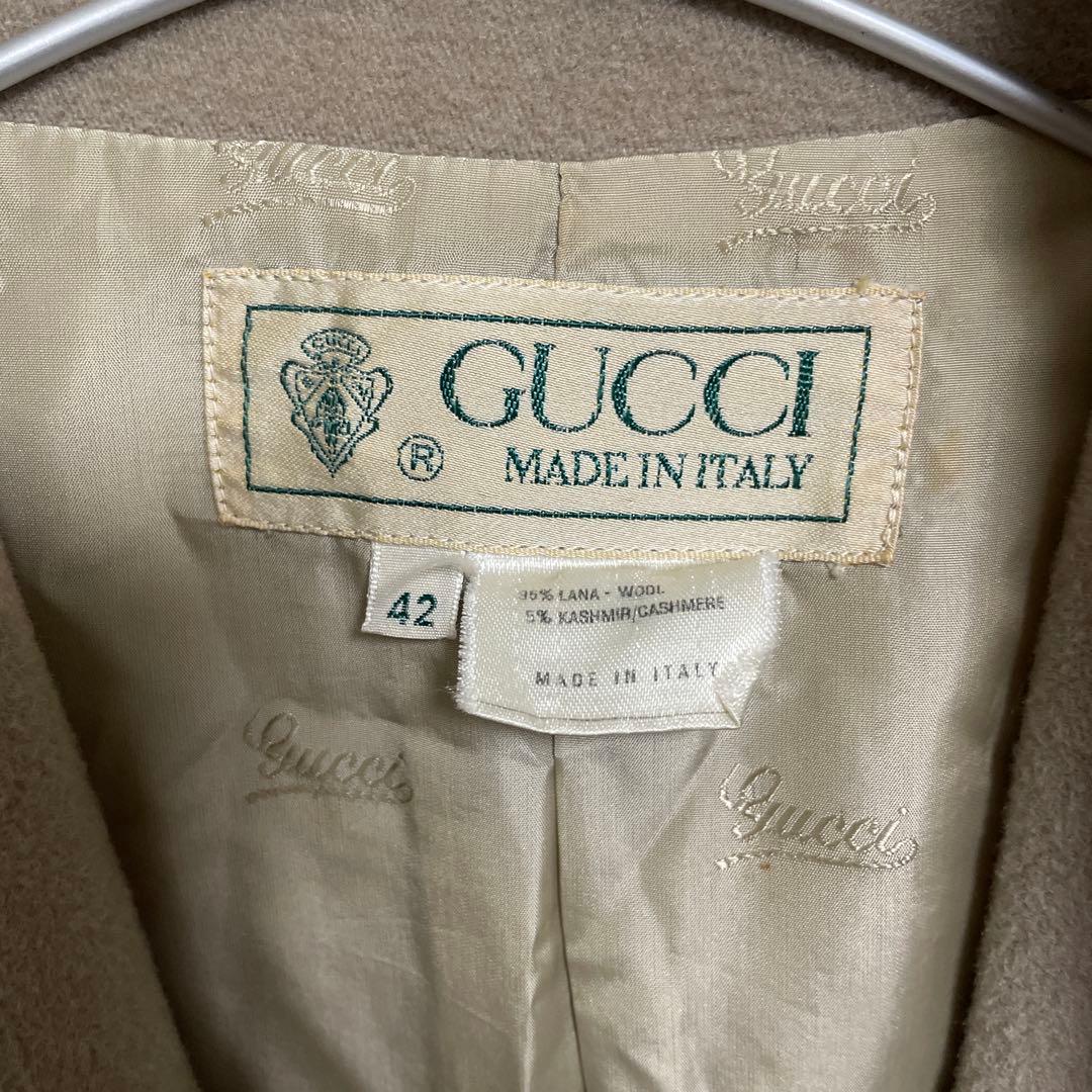 【GUCCI】フード付き ウールカシミヤ混コート ベージュ 42