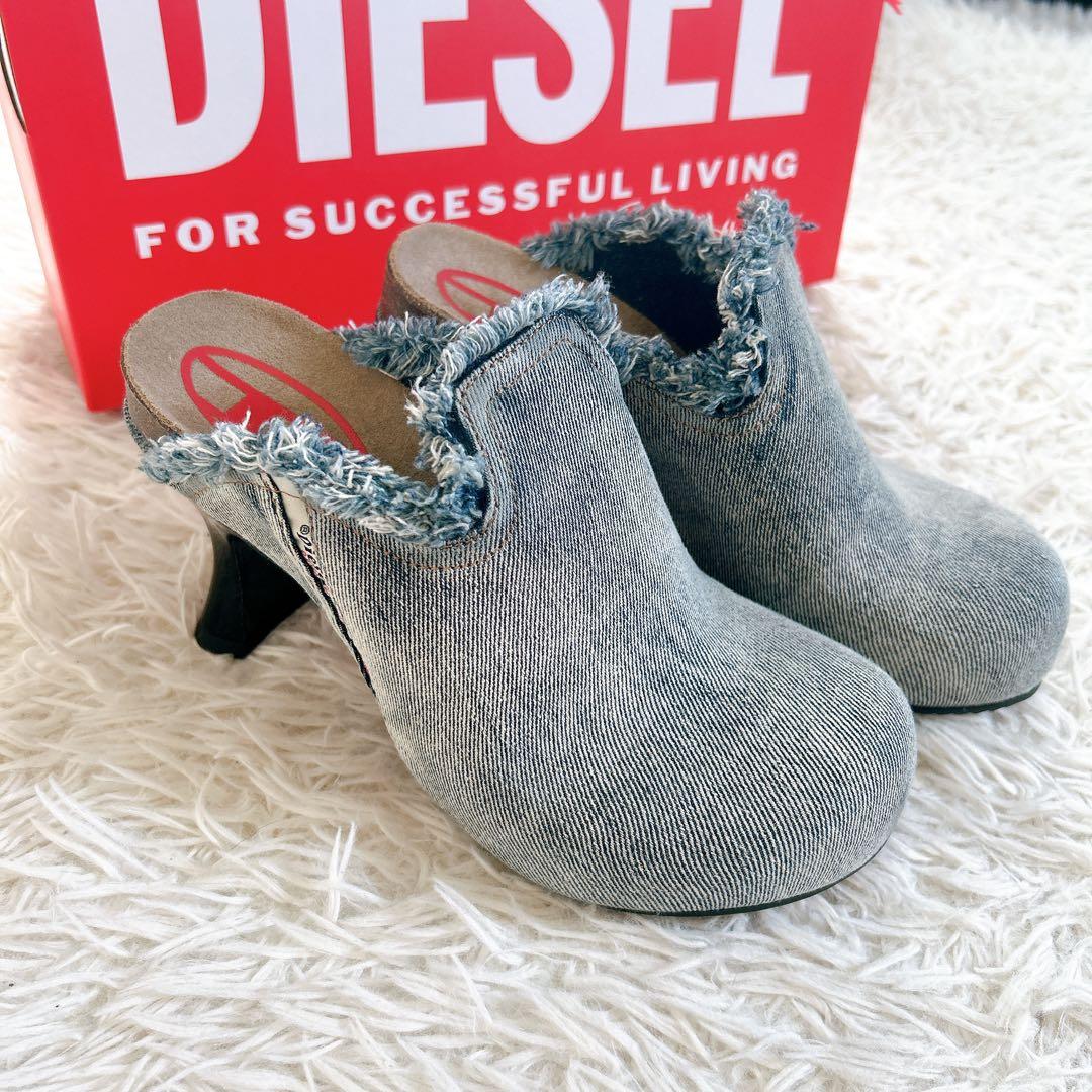 美品　近年　ディーゼル　デニムミュール　チャンキーヒール　ライトブルー 24.5
