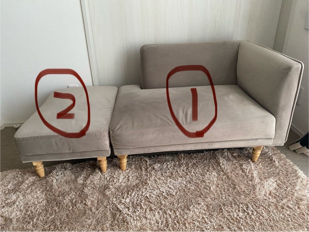 【値下げ】ベルベッド調　コンパクトソファ※カウチソファ部分のみ、オットマン別出品