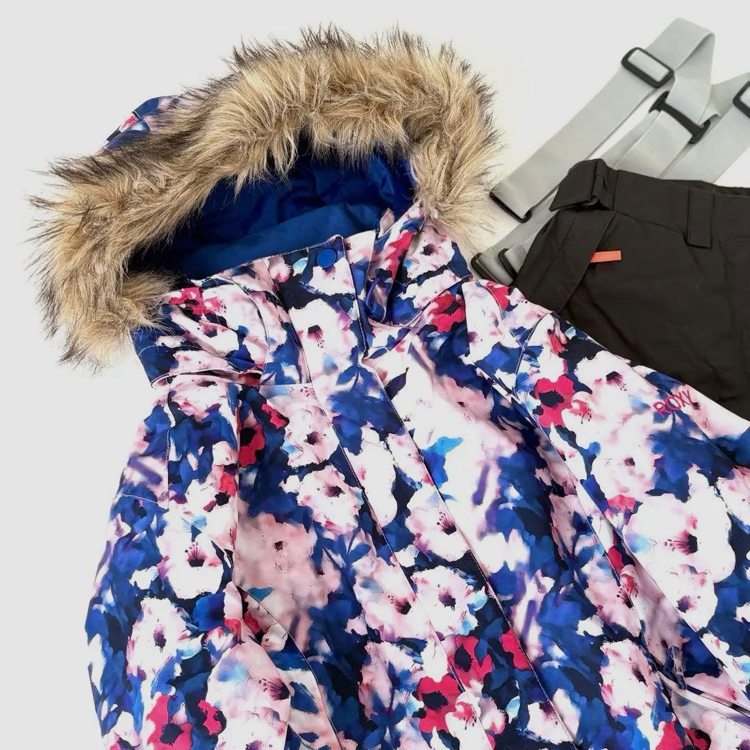 ROXY/SPALDING スキースノボウエア 上下 L 花柄/ブラウン 洗える