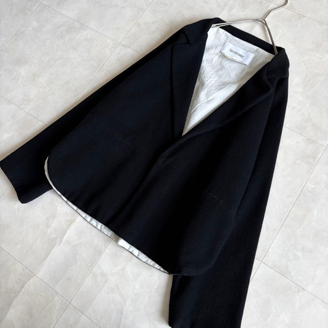 美品✨ Veritecoeur ウールカシミヤ混ショートジャケット 黒F 日本製