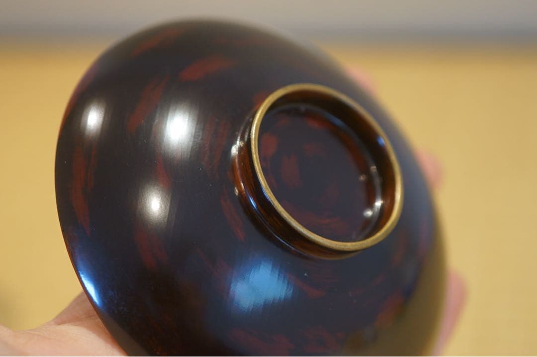 明治期 輪島塗 工房印有 三日月に蝙蝠蒔絵 溜塗 吸物椀 2客/木製漆器 茶懐石