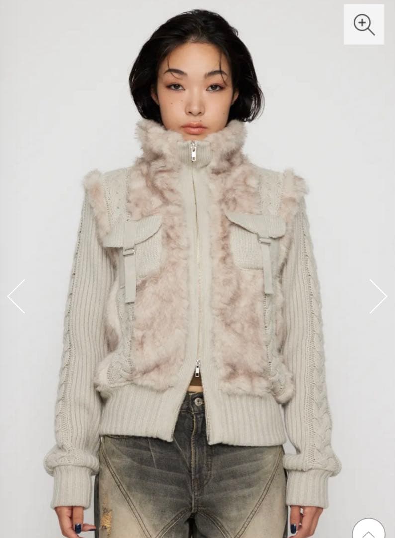 LAGUA GEM CABLE KNIT FAUX FUR ブルゾン アイボリー