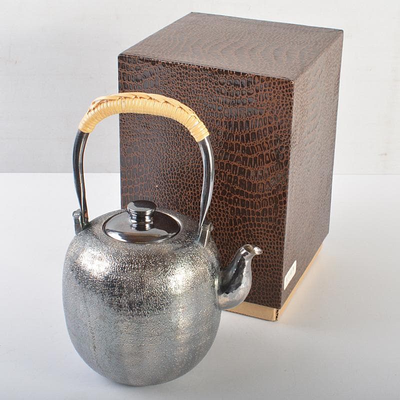 煎茶道具　白銅いぶし銀　棗型湯沸し　約412g　M　R7128