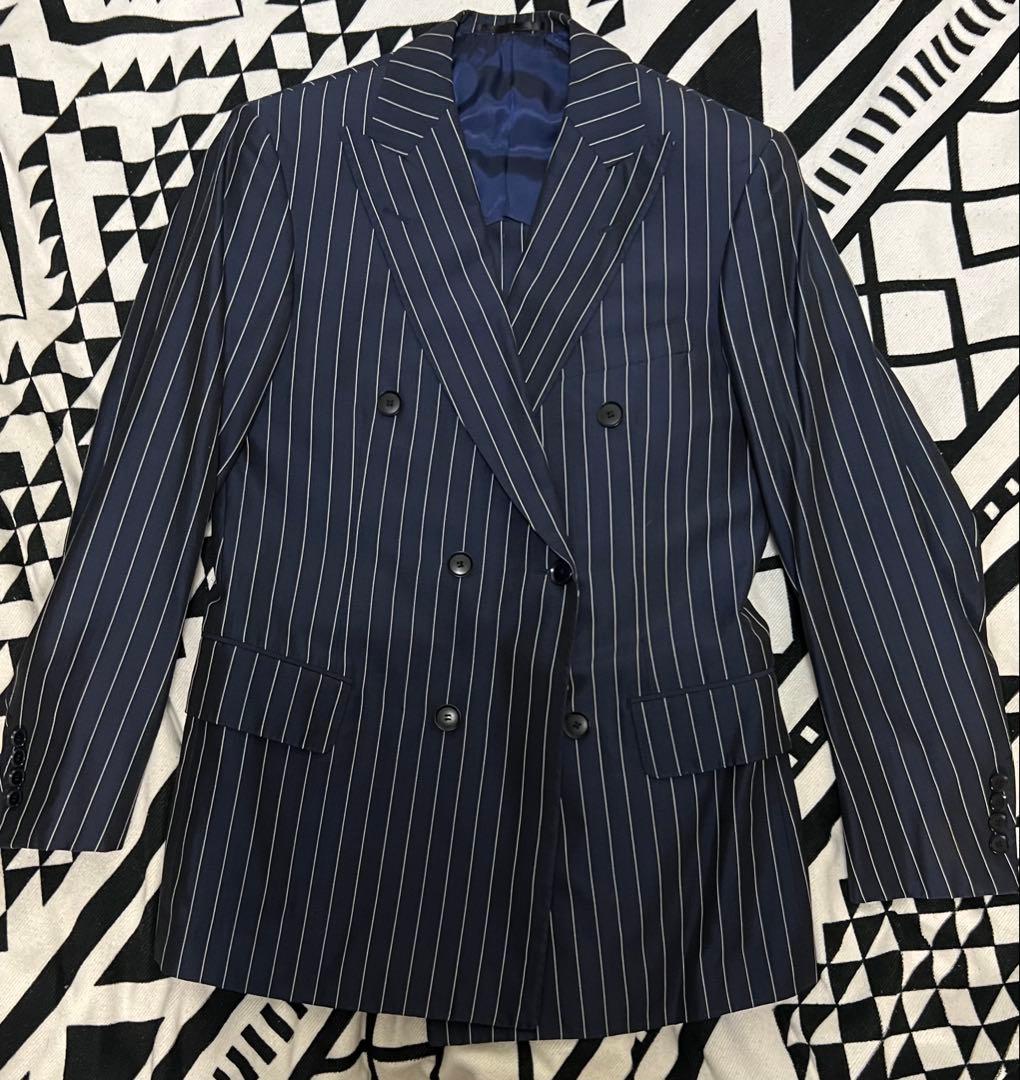 【極美品】トゥモローランド × アリストン ダブルスーツ 46 M 紺ストライプ