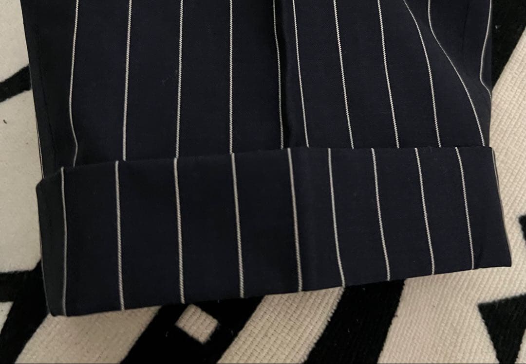 【極美品】トゥモローランド × アリストン ダブルスーツ 46 M 紺ストライプ