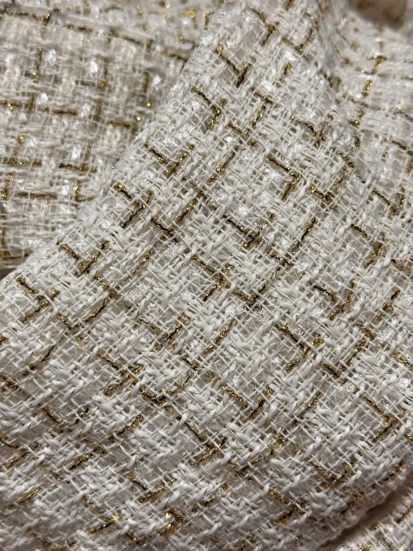 410cm 大人の兵児帯｜ツイード 白×金 ハンドメイド