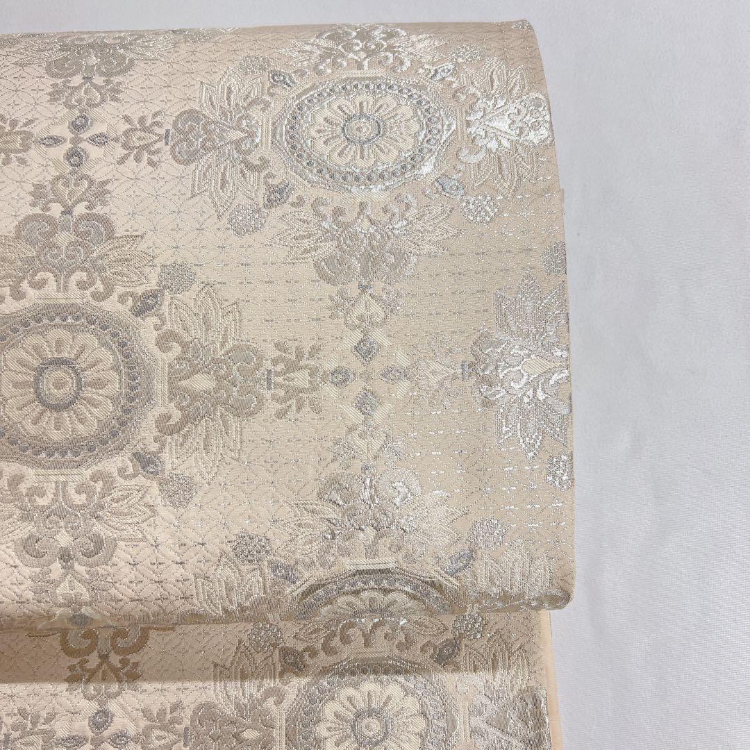 袋帯　華紋　花模様　七宝　銀糸　着物　011tz