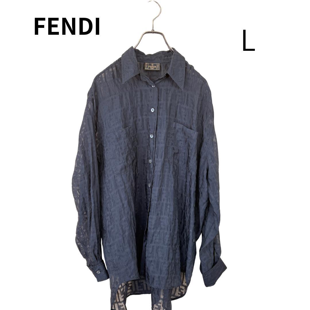 FENDI JEANS ロゴ ジャガード シースルーシャツ Lサイズ
