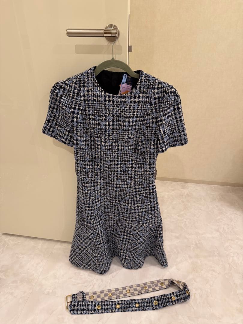 ツイード 半袖ミニワンピース 黒と白