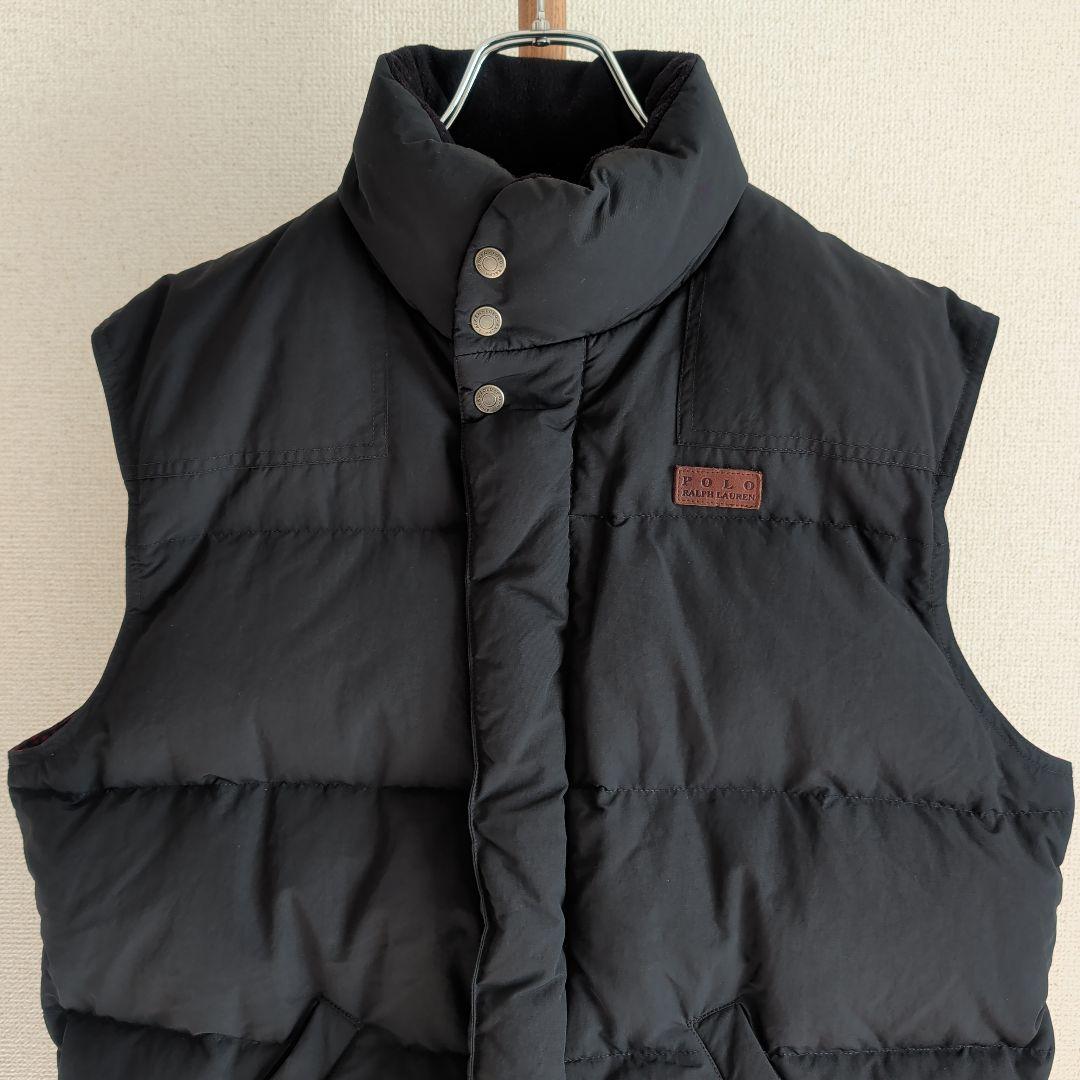 希少 90s ポロラルフローレン ダウンベスト革タグ 裏地ギンガムチェック