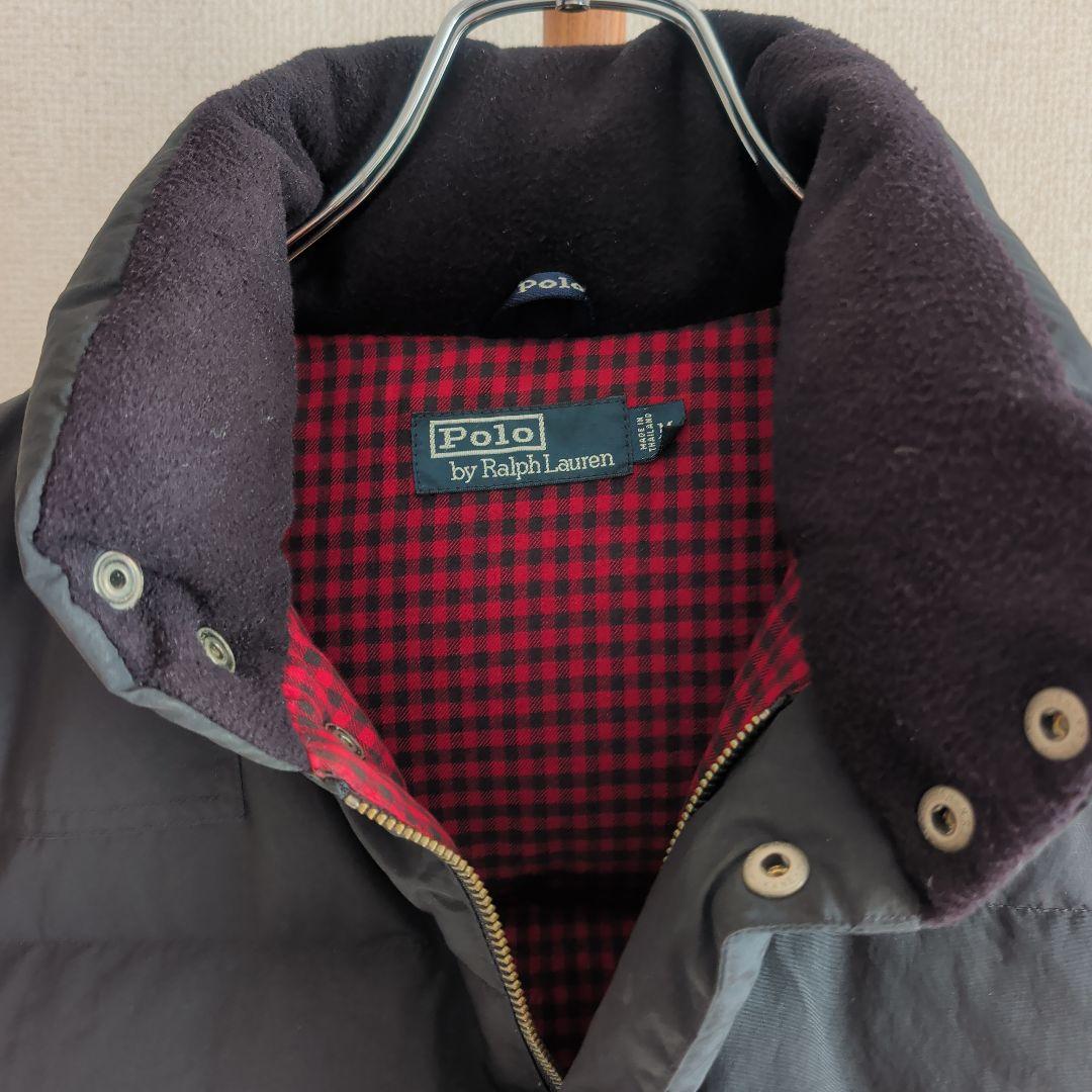 希少 90s ポロラルフローレン ダウンベスト革タグ 裏地ギンガムチェック
