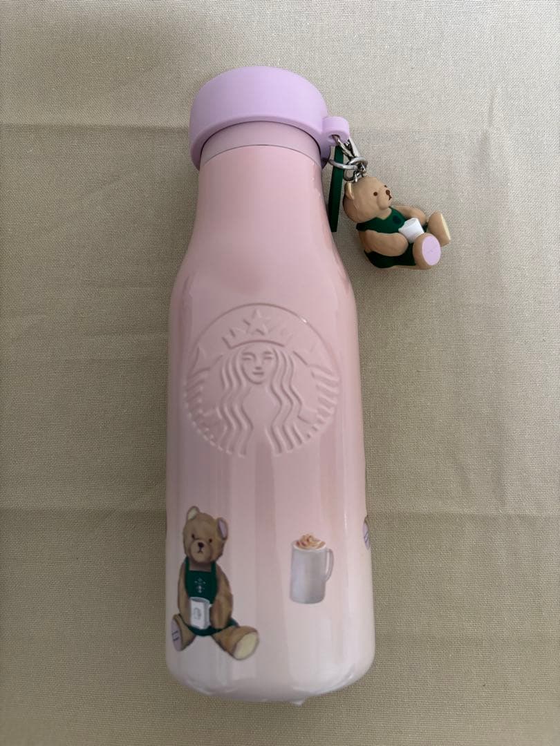 スタバ＆ジェラートピケ ベアチャーム付き　ステンレスボトル ミント&ピンク