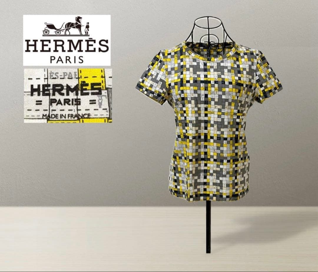 【HERMES】エルメス　ボルデュックチェック　マイクロTシャツ　イエロー系36