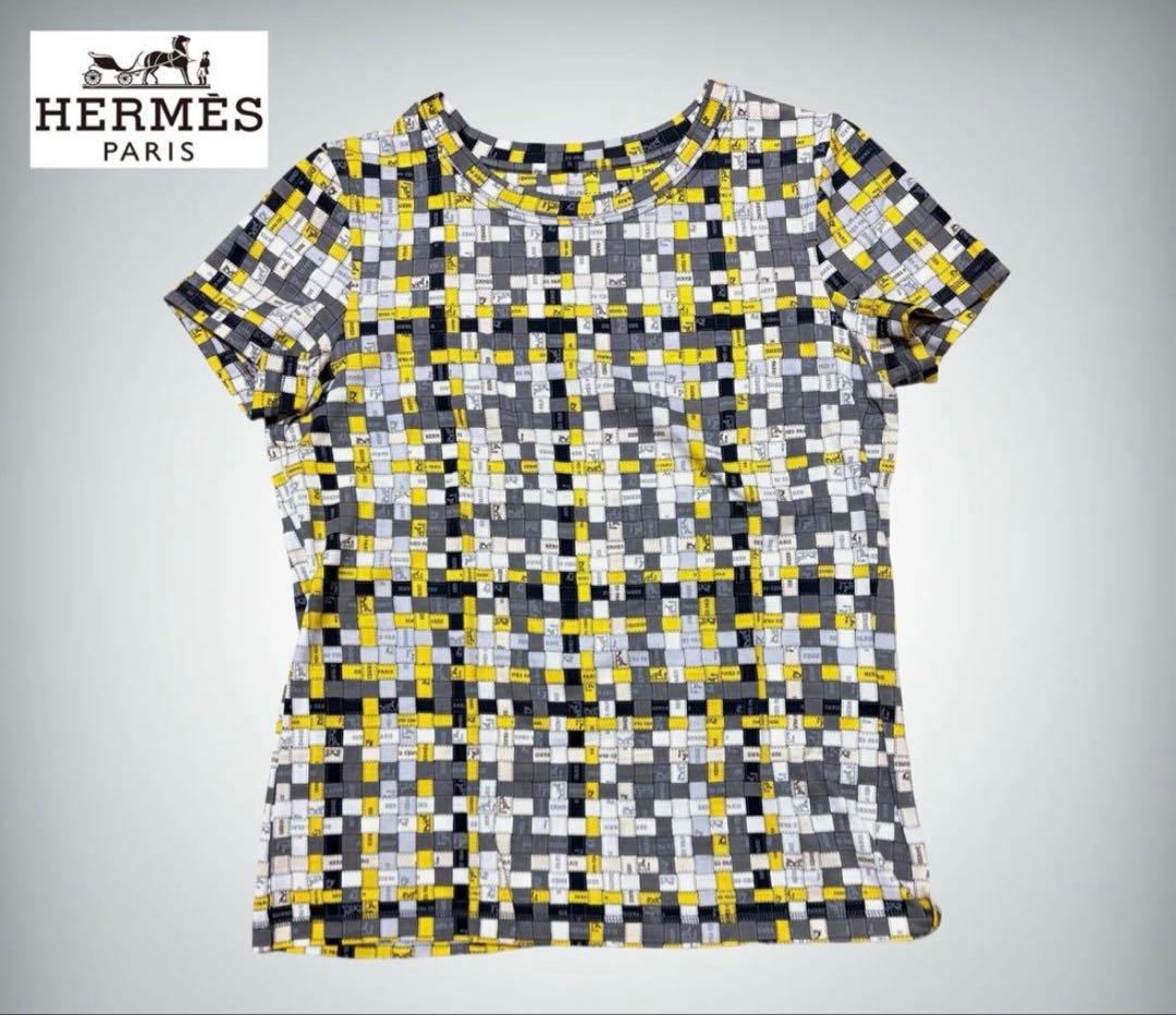 【HERMES】エルメス　ボルデュックチェック　マイクロTシャツ　イエロー系36