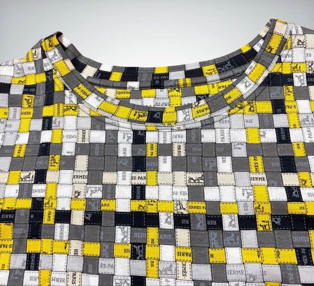 【HERMES】エルメス　ボルデュックチェック　マイクロTシャツ　イエロー系36