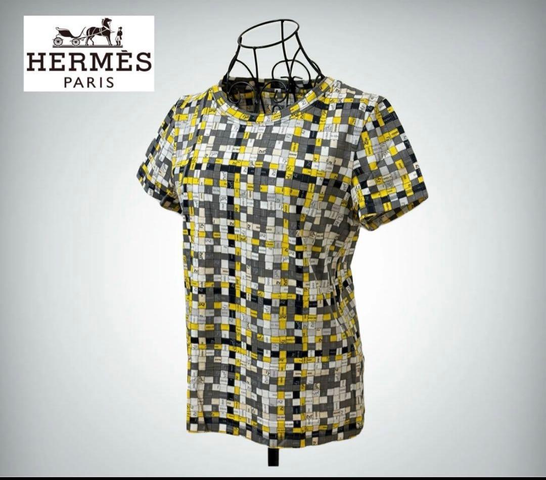 【HERMES】エルメス　ボルデュックチェック　マイクロTシャツ　イエロー系36