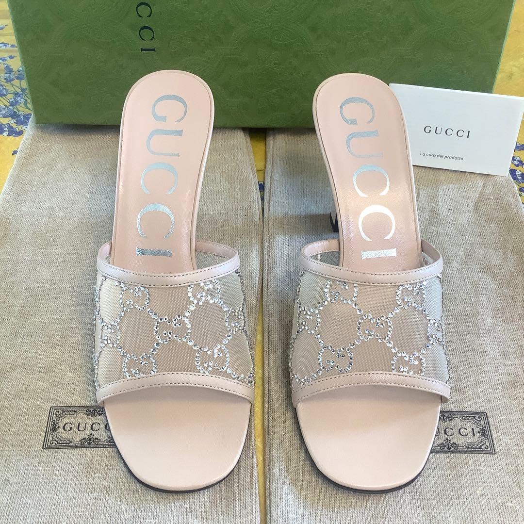 新品! グッチ ダイヤモンドカットクリスタルビジュー GGマーク サンダル24㎝
